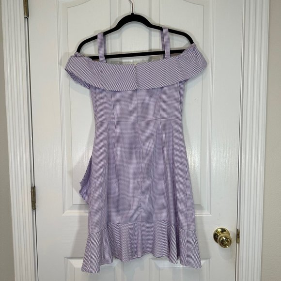 Donna Morgan for Anthropologie Lavender Gingham Flutter Dress 4 - Picture 6 of 13